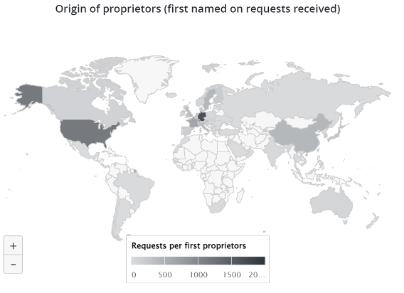 Mappa geografica che illustra la distribuzione dei brevetti